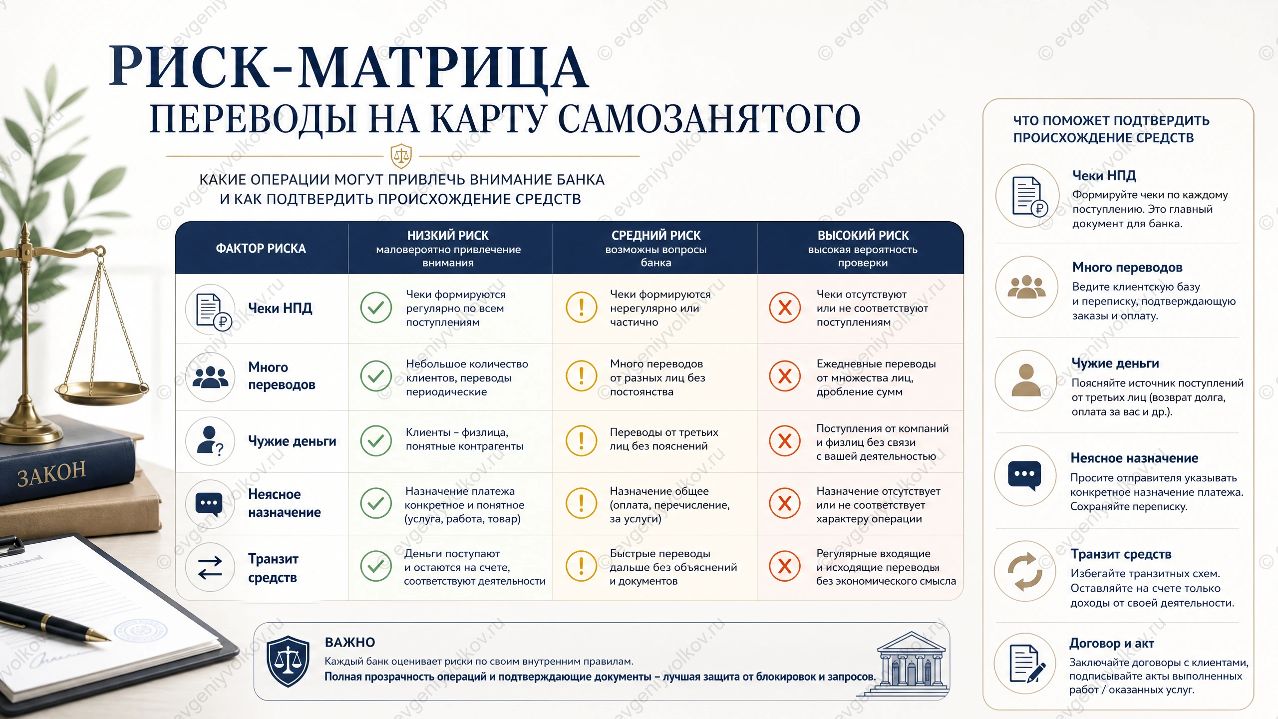 Матрица рисков переводов самозанятого для проверки банком